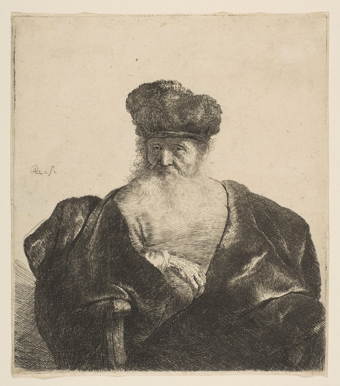 Vieil homme avec barbe, bonnet de fourrure et manteau de velours, c.1631 - Rembrandt van Rijn