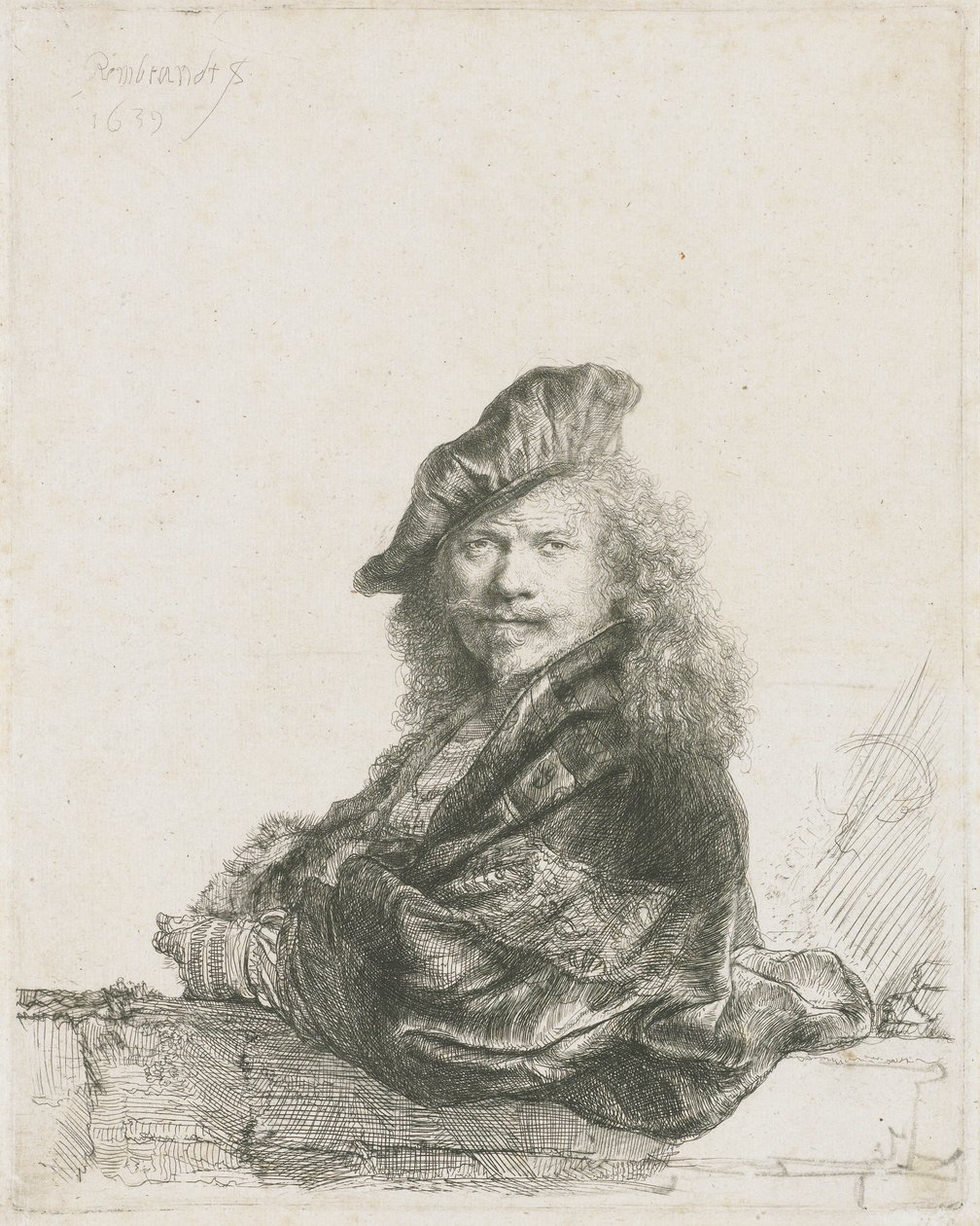 Autoportrait appuyé sur un mur, 1639 - Rembrandt van Rijn