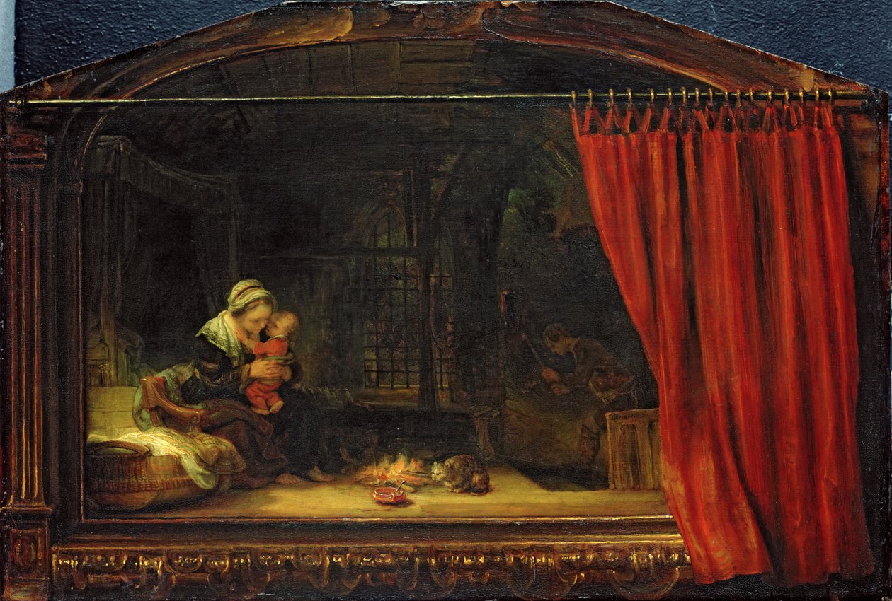 Sainte Famille avec un rideau, 1646 - Rembrandt van Rijn