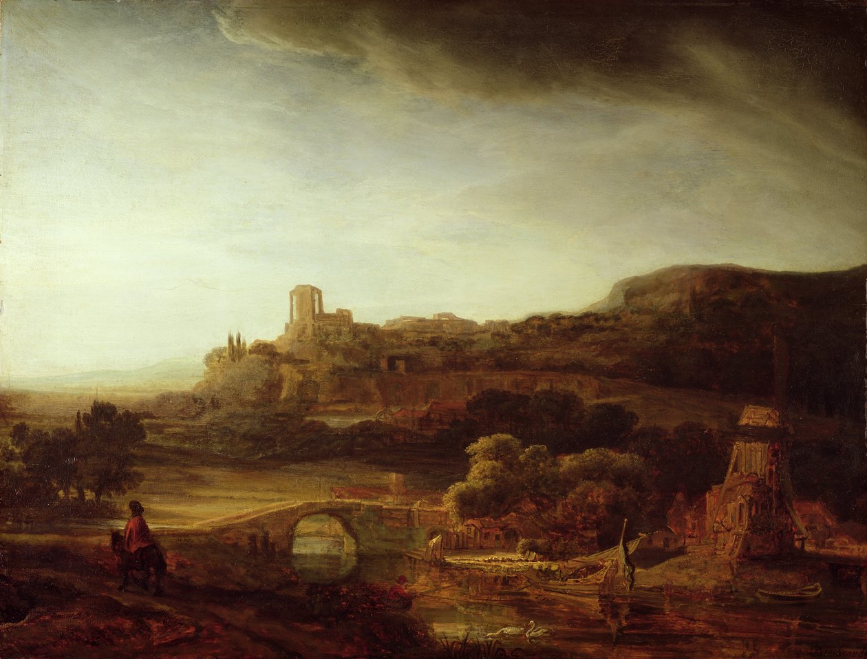 Paysage avec rivière et moulin à vent - Rembrandt van Rijn