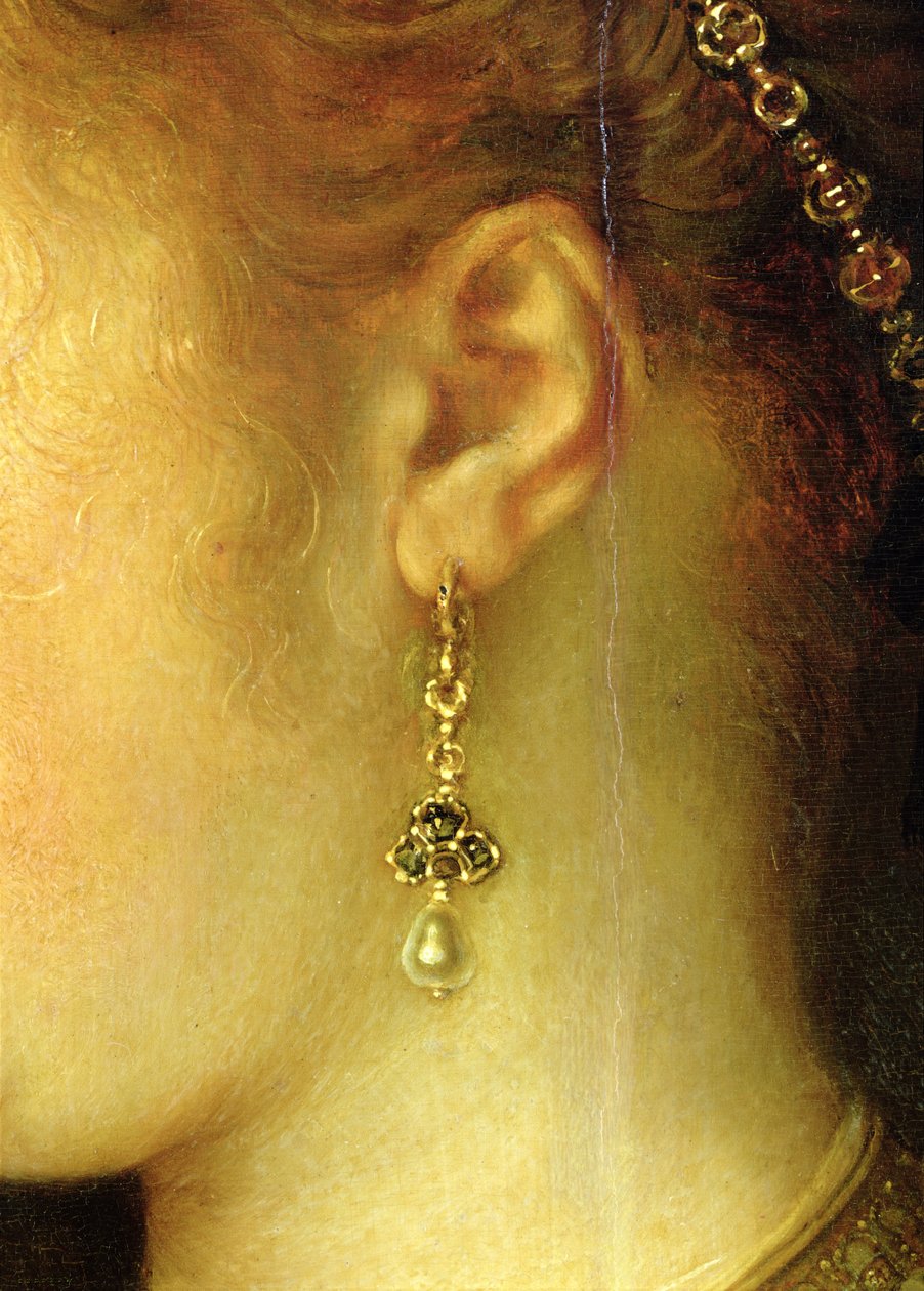 Portrait de Saskia van Uylenburgh (1612-42) en costume riche (détail) - Rembrandt van Rijn