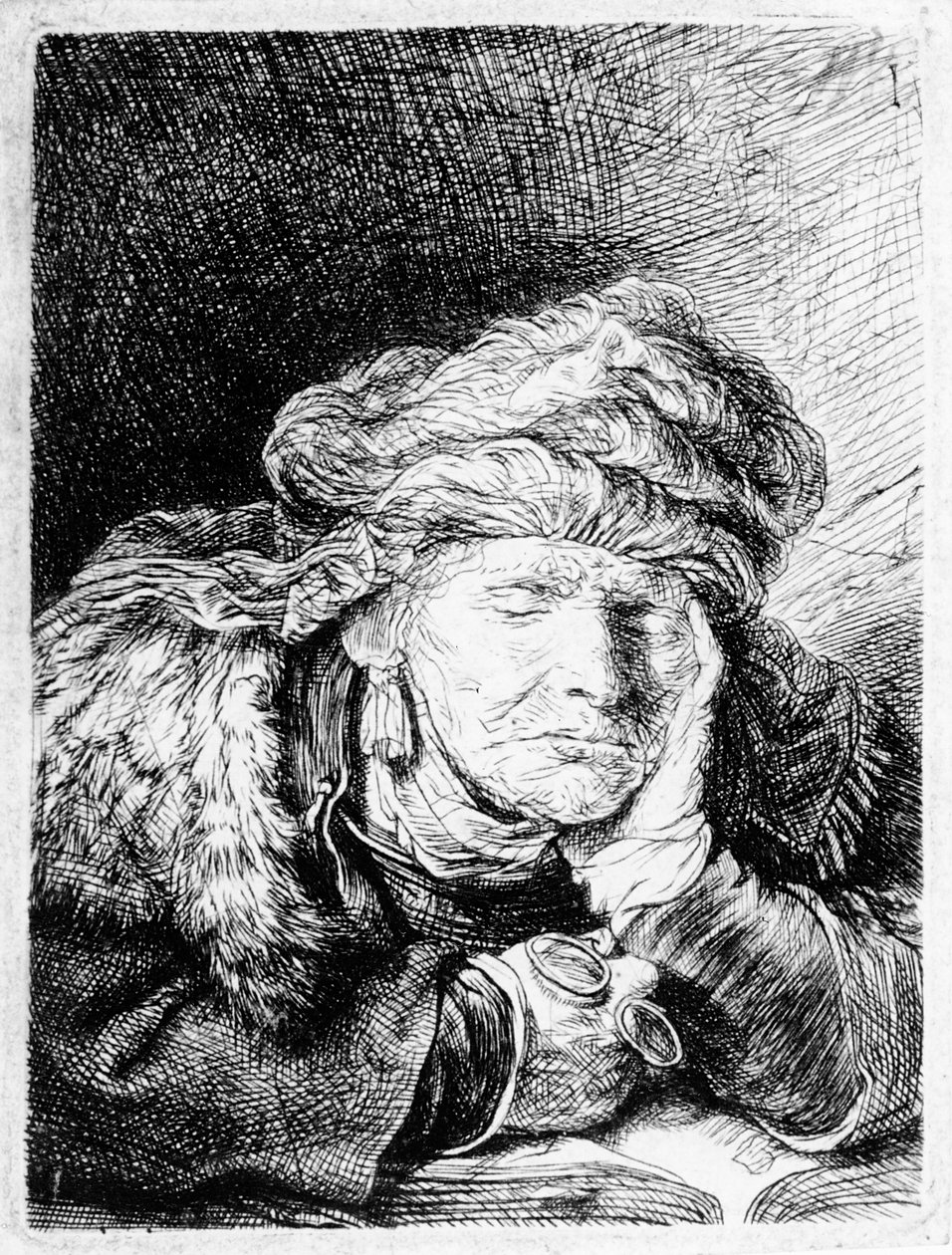 Une vieille femme dormant, gravée par Francesco Novelli, c.1790 - Rembrandt van Rijn
