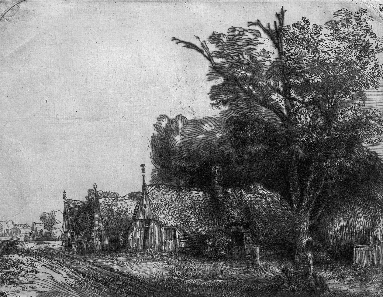 Paysage avec trois cottages, 1650 - Rembrandt van Rijn