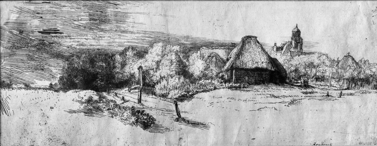 Grand paysage avec une tour, vers 1650 - Rembrandt van Rijn