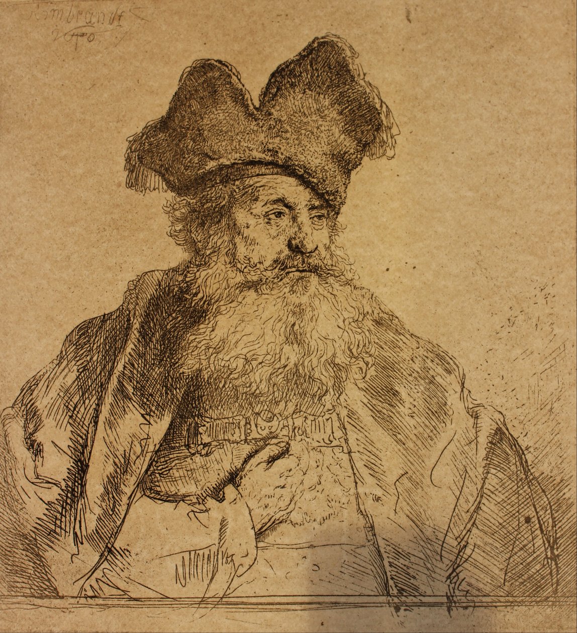 Vieil homme avec un bonnet de fourrure divisé - Rembrandt van Rijn