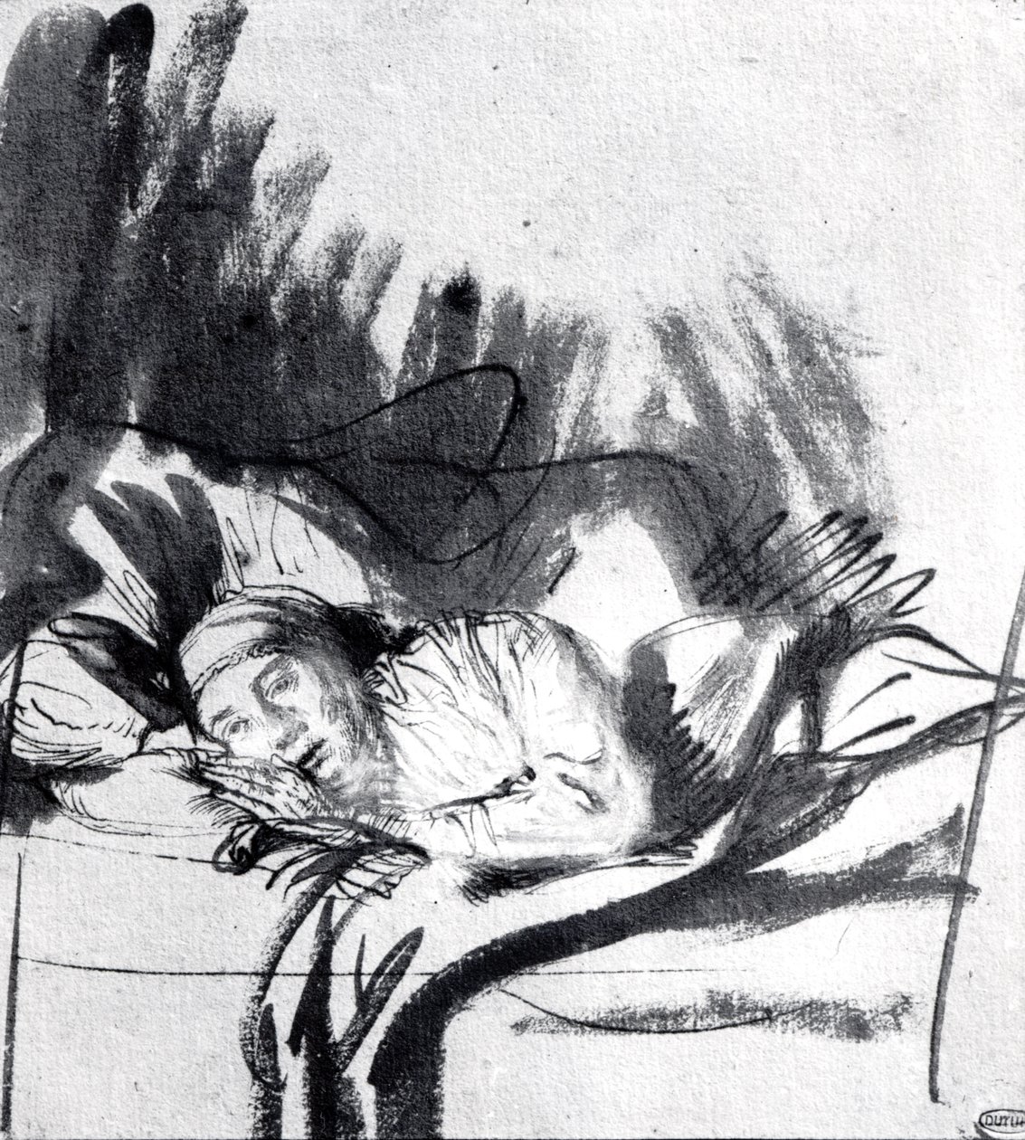 Femme malade dans un lit, peut-être Saskia, femme du peintre, c.1640 - Rembrandt van Rijn