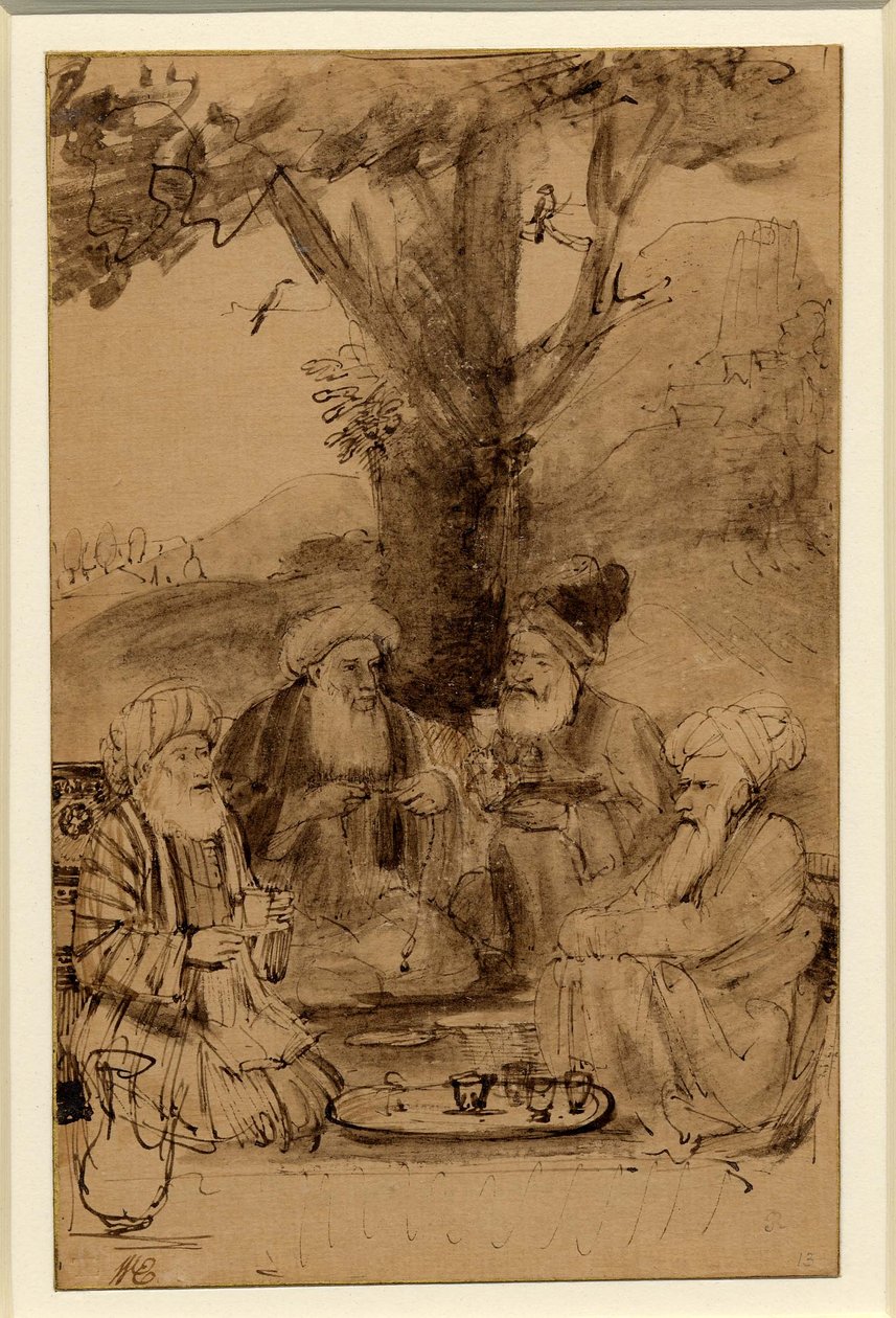 Quatre mollahs assis sous un arbre, Rembrandt, vers 1656-61 - Rembrandt