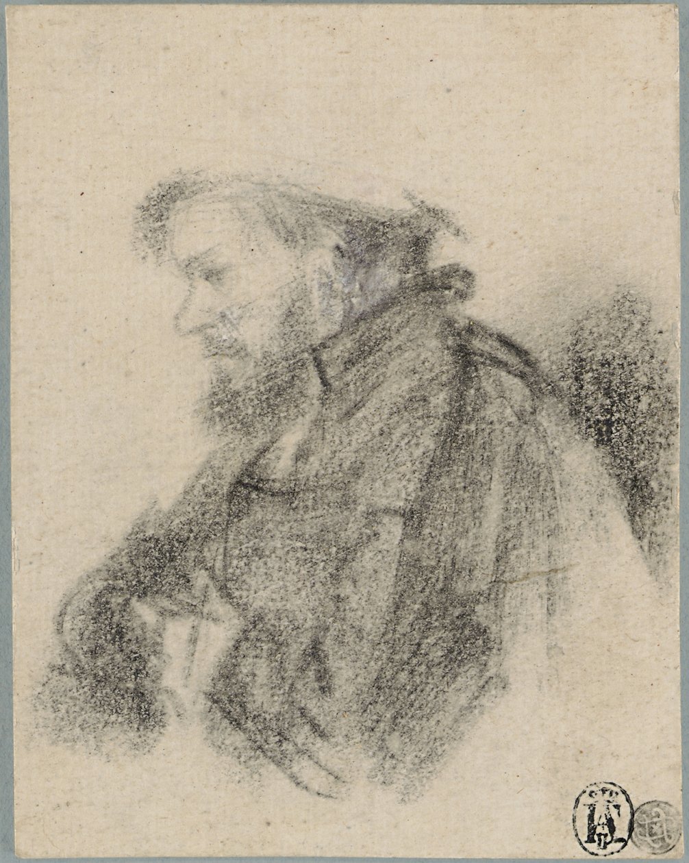 Homme barbu, mi-longueur, de profil à gauche - Rembrandt van Rijn