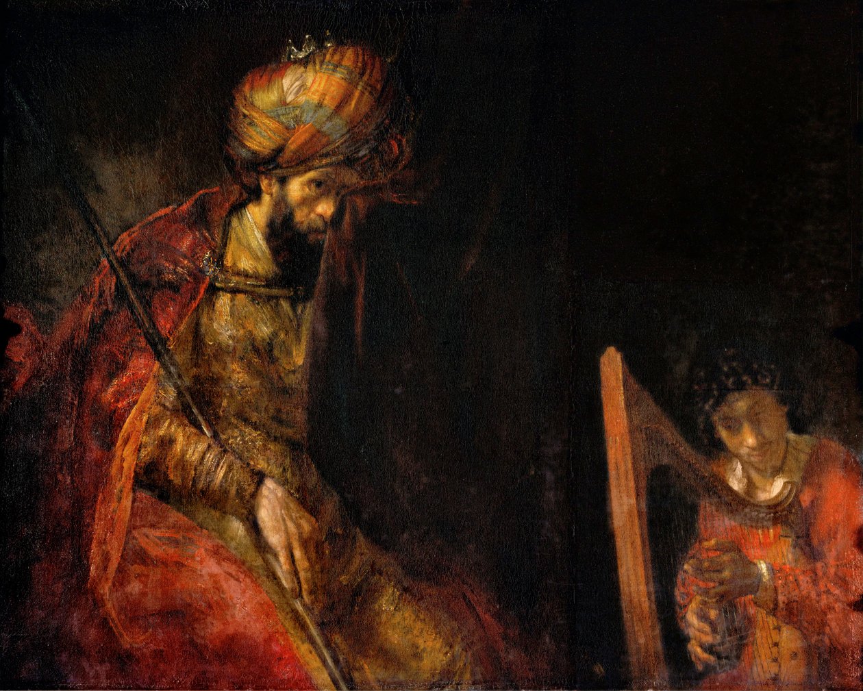 David jouant de la harpe devant Saül (huile sur toile) - Rembrandt Harmensz. van Rijn