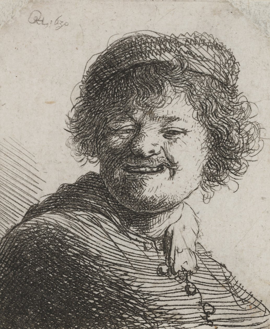 Rembrandt avec un Chapeau, Riant : Buste - Rembrandt van Rijn