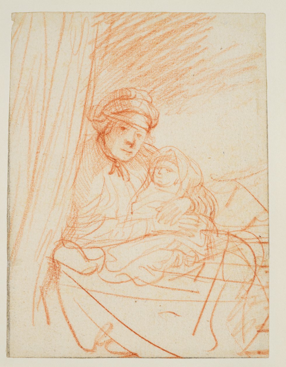 Saskia assise dans son lit, tenant un enfant - Rembrandt van Rijn