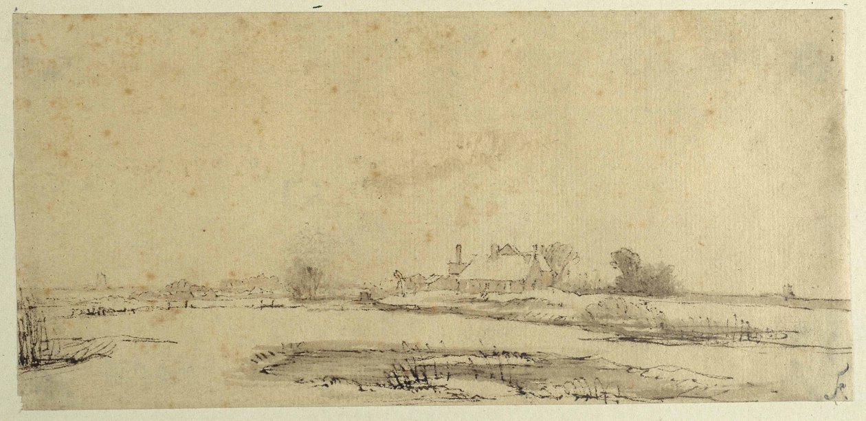 Eau, prairies et une ferme - Rembrandt Harmensz. van Rijn