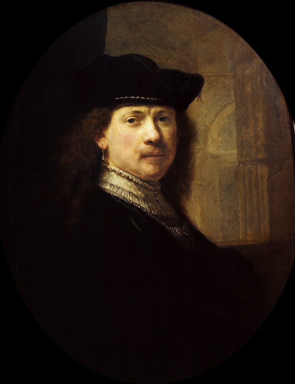 Autoportrait avec un fond architectural, vers 1639 - Rembrandt van Rhijn,