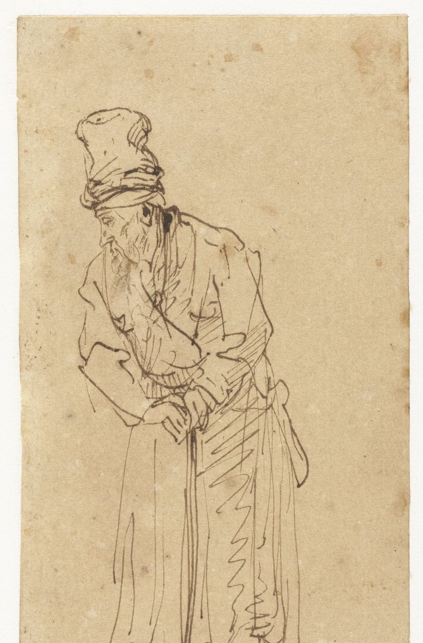 Vieil homme appuyé sur un bâton - Rembrandt van Rijn (school of)