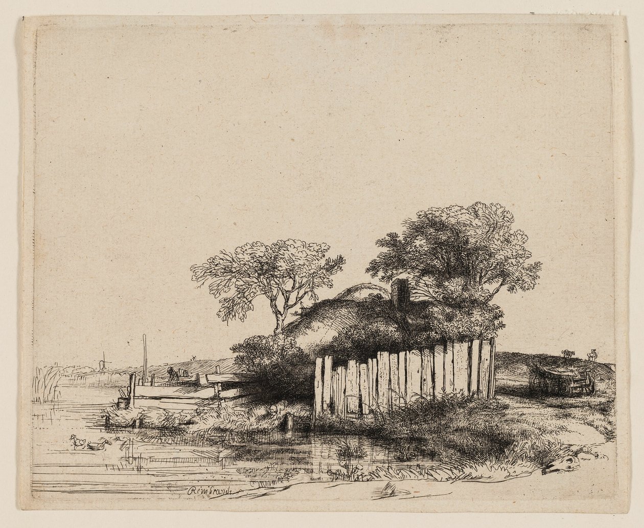 Cottage avec palissade blanche - Rembrandt van Rijn