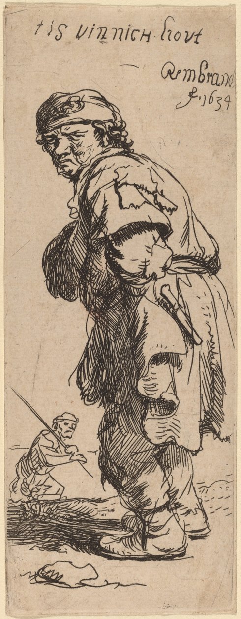Un Paysan Criant : "tis vinnich kout" (Il fait un froid mordant) - Rembrandt van Rijn
