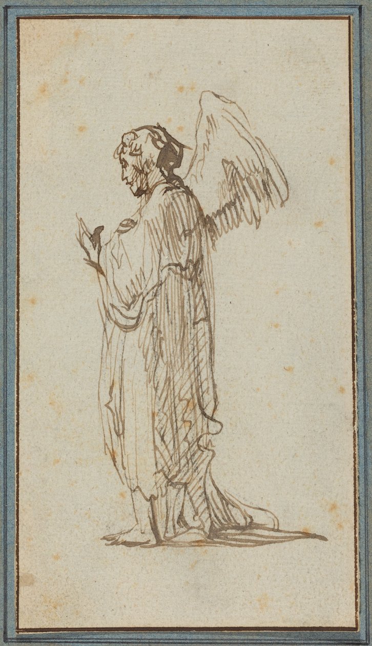 Ange debout (plume et encre brune sur traces de fusain sur papier vergé) - Rembrandt van Rijn