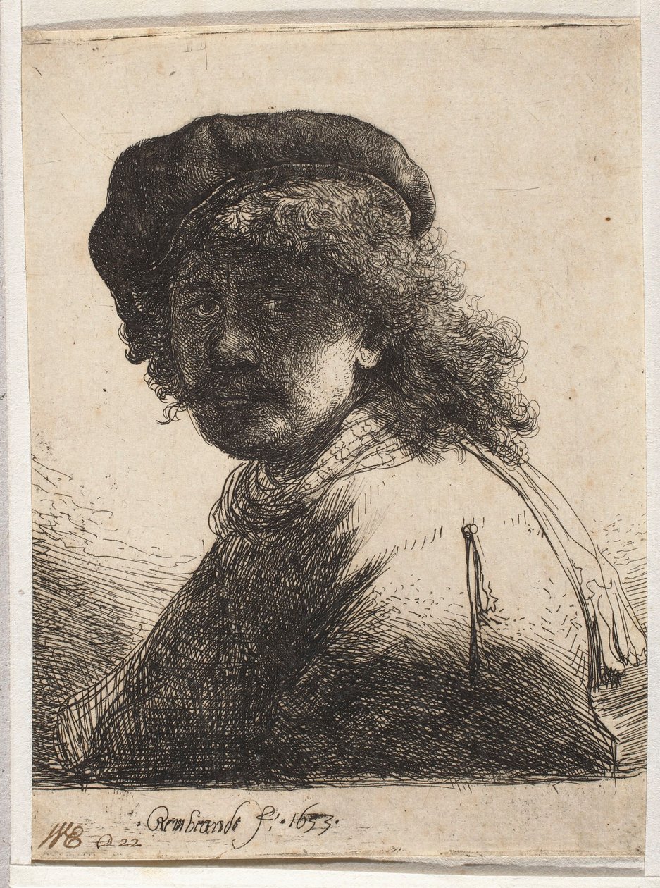 Autoportrait avec un béret et une écharpe - Rembrandt van Rijn