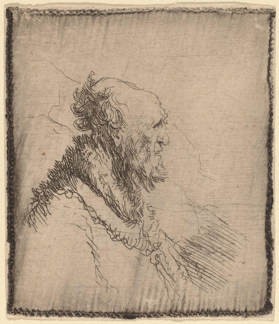 Vieil homme chauve avec une courte barbe de profil - Rembrandt van Rijn