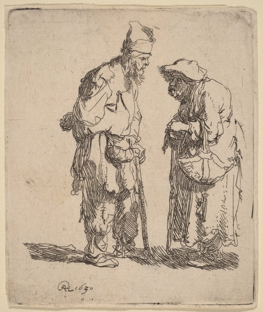 Un mendiant et une mendiante en pleine conversation - Rembrandt van Rijn