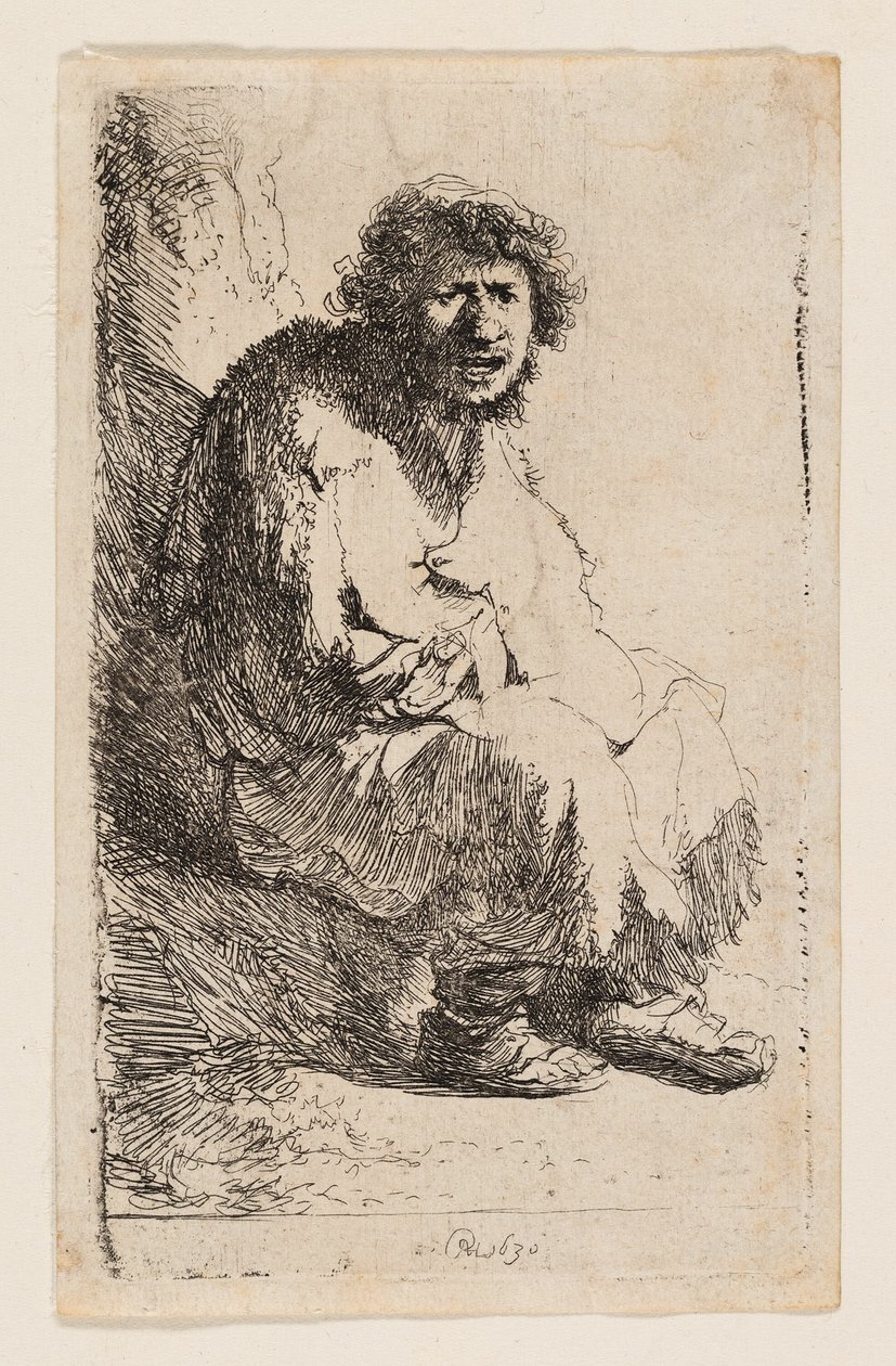 Mendiant assis sur une berge - Rembrandt van Rijn