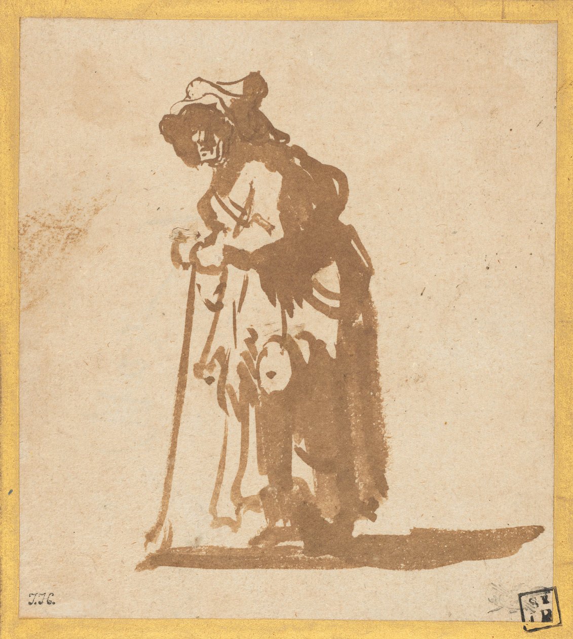 Mendiante appuyée sur un bâton - Rembrandt van Rijn