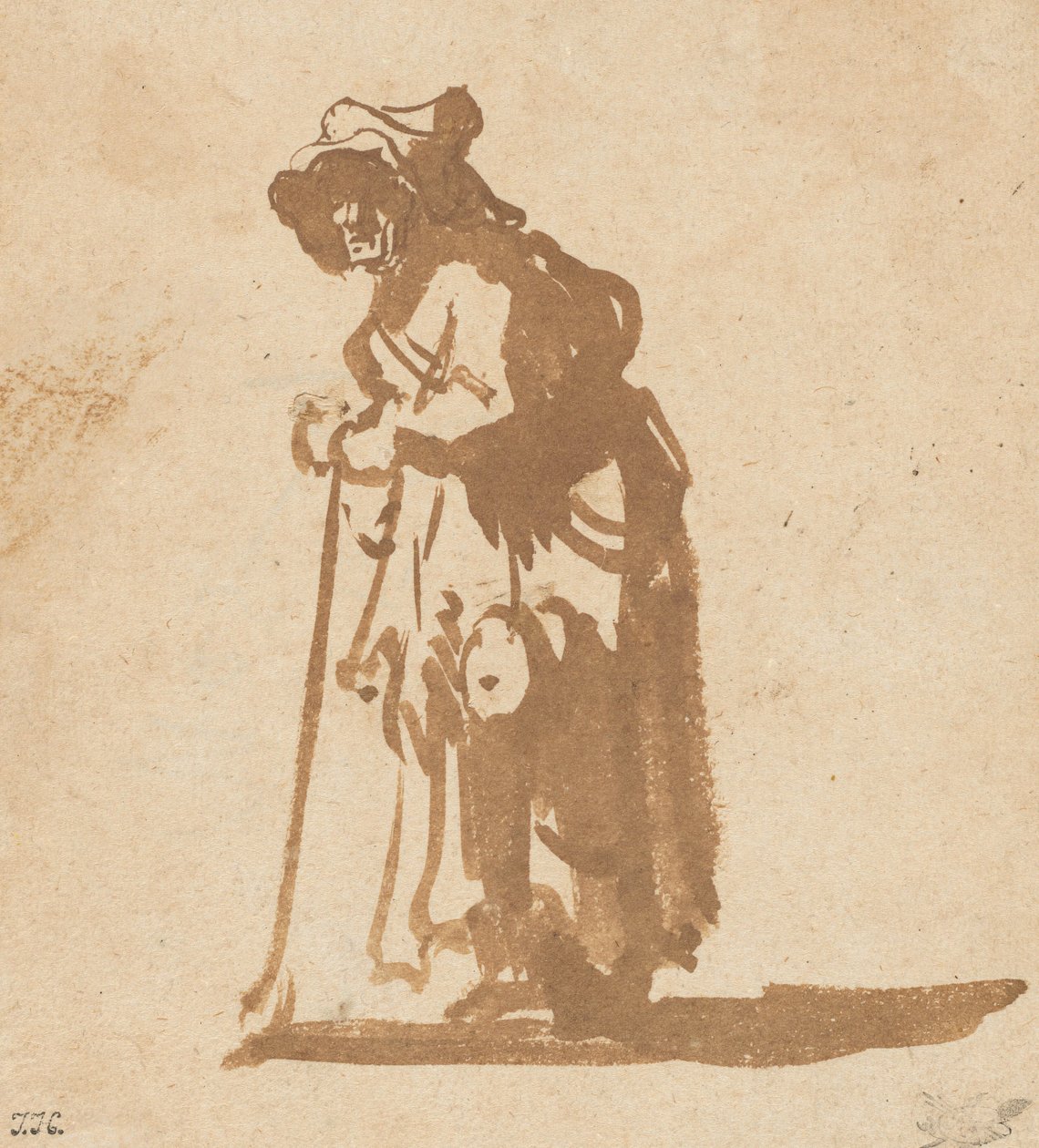 Mendiante appuyée sur un bâton, 1628-1630 - Rembrandt van Rijn
