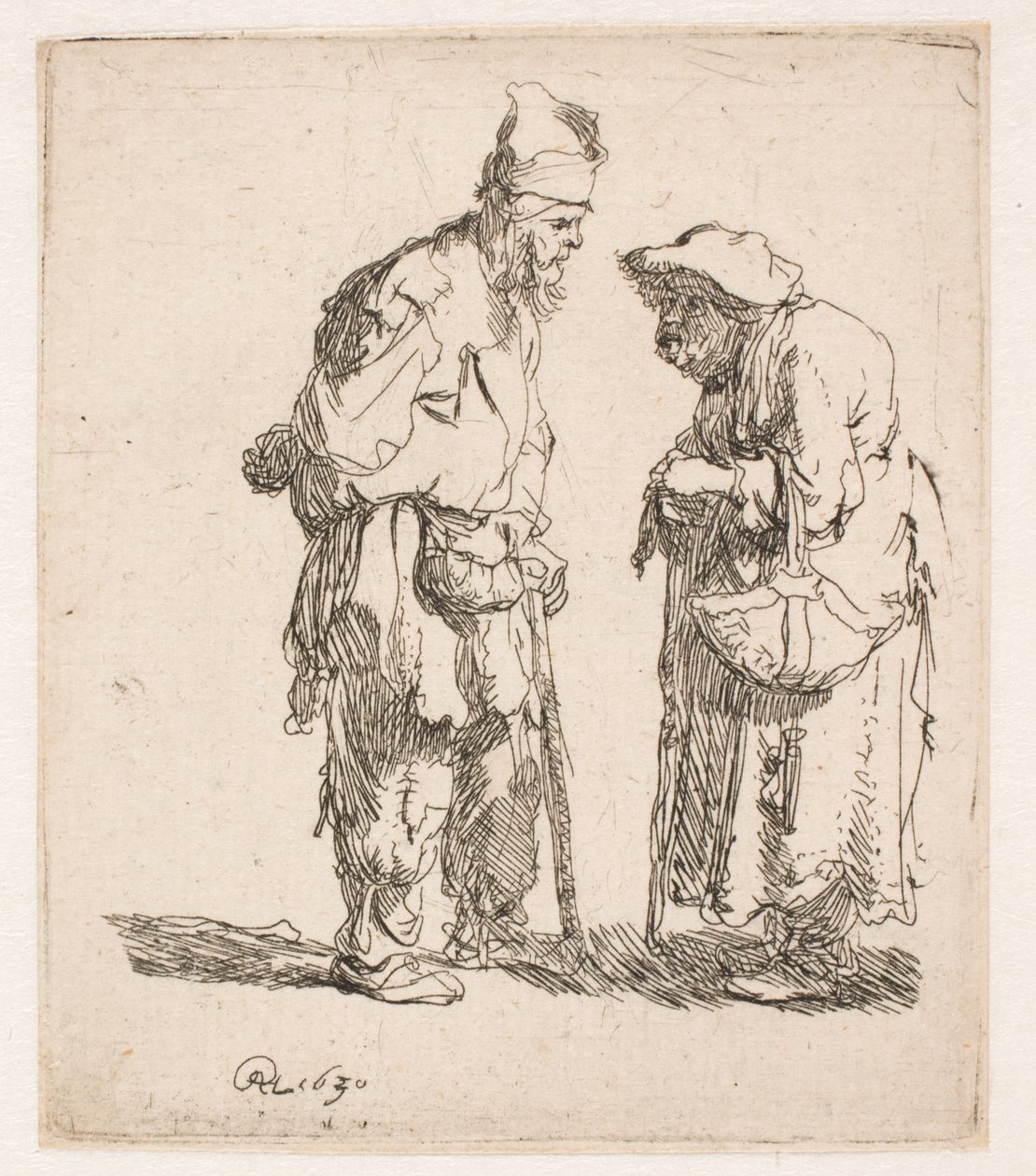 Un mendiant et une mendiante en train de discuter - Rembrandt van Rijn