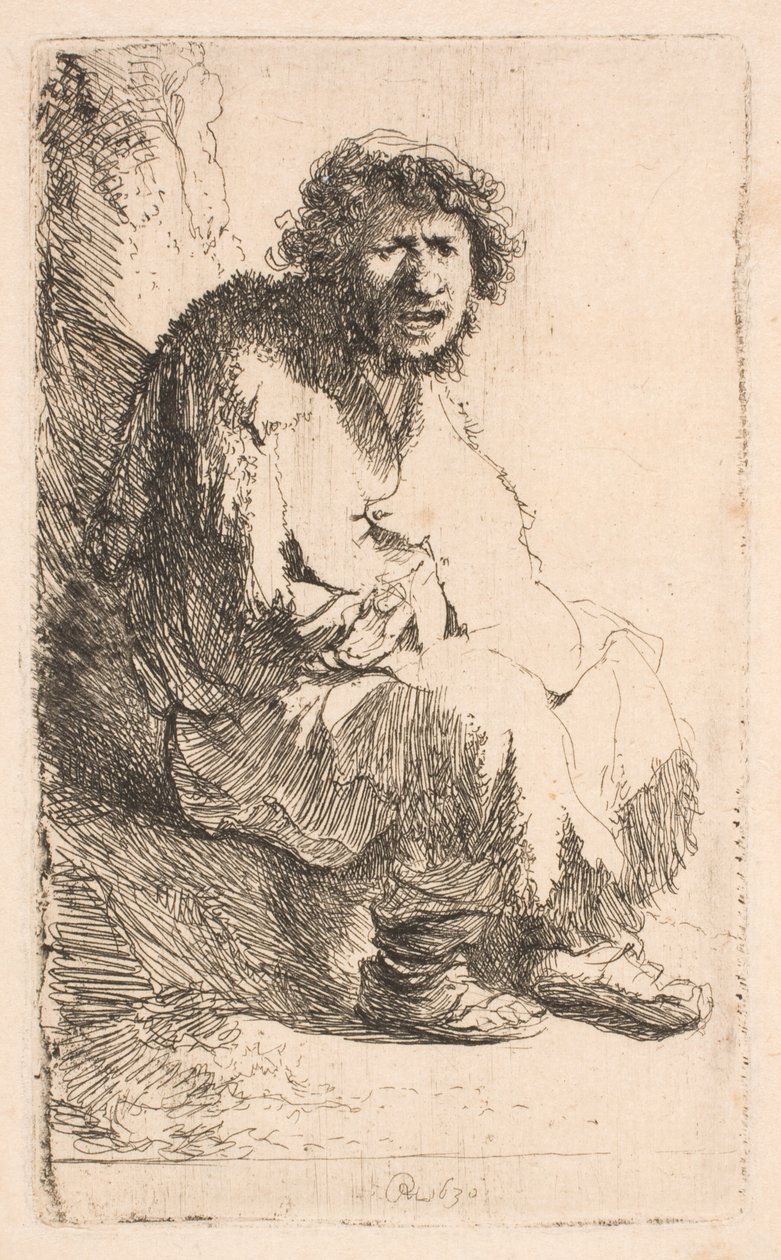 Un mendiant assis sur un talus - Rembrandt van Rijn