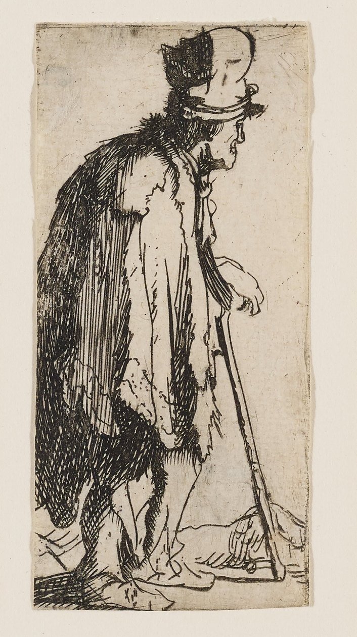 Mendiant à la main estropiée, appuyé sur un bâton - Rembrandt van Rijn