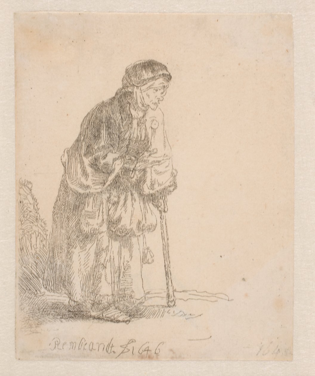 Une mendiante appuyée sur un bâton - Rembrandt van Rijn