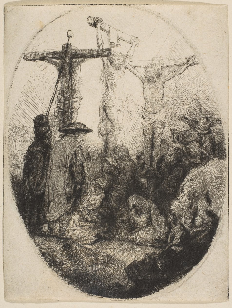 Christ crucifié entre deux voleurs, plaque ovale, vers 1641 - Rembrandt van Rijn
