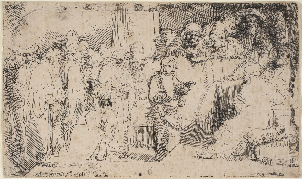 Le Christ discutant avec les docteurs : une esquisse - Rembrandt van Rijn