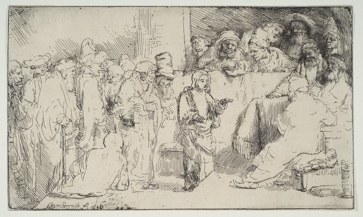 Christ disputant avec les docteurs, une esquisse - Rembrandt van Rijn
