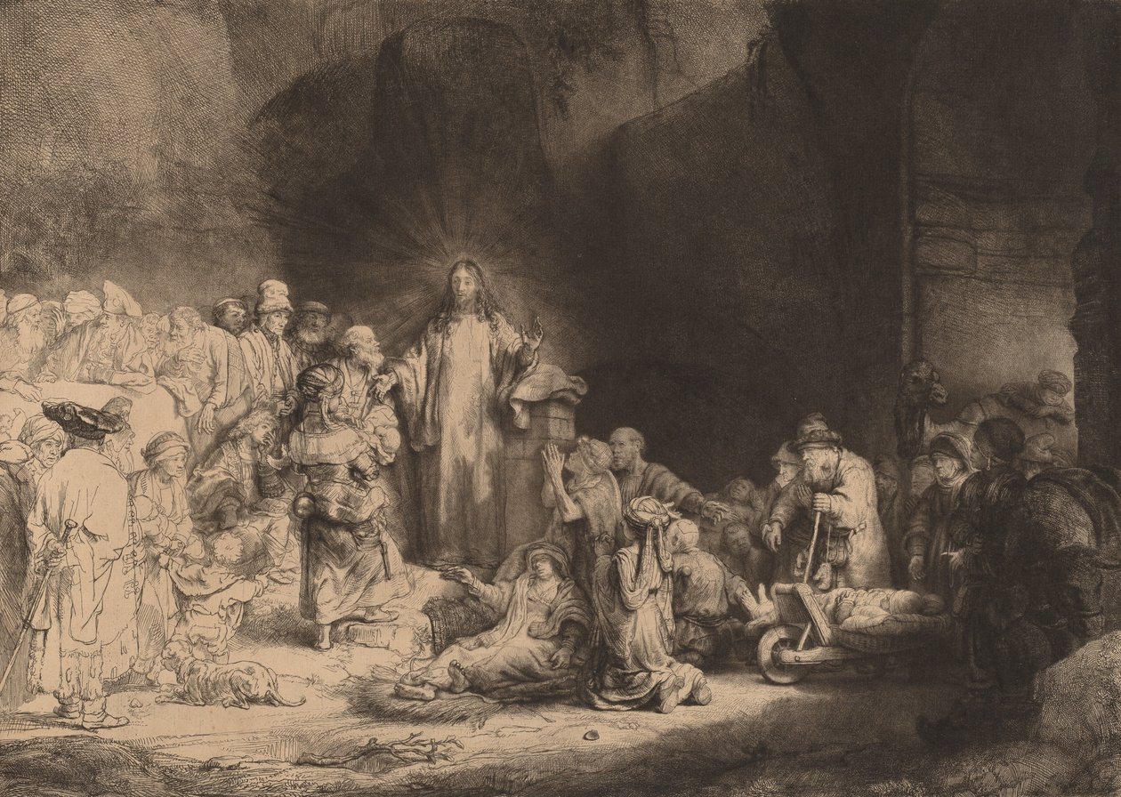 Christ prêchant, La Gravure des Cent Florins, vers 1649. - Rembrandt van Rijn