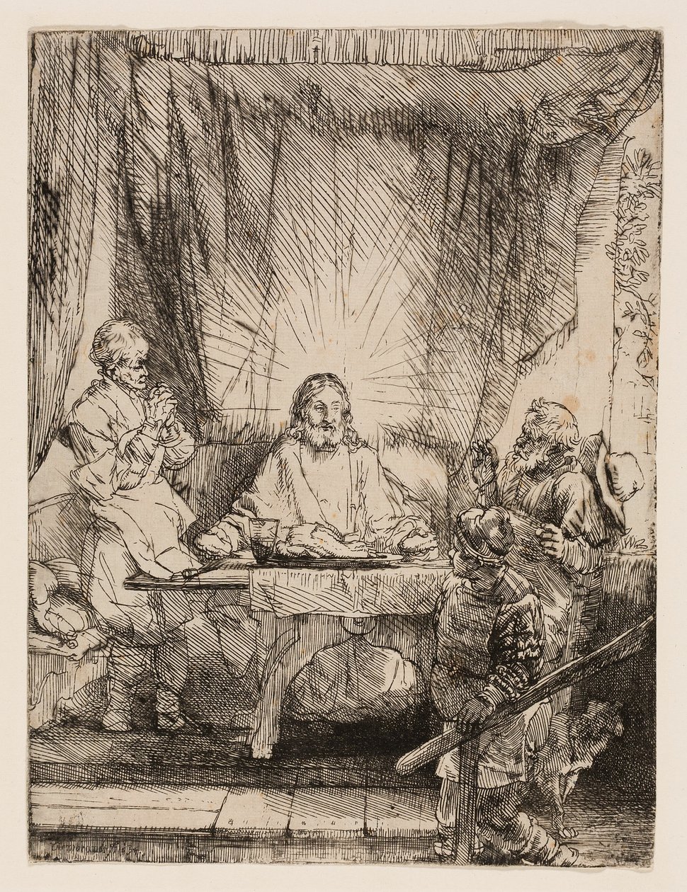 Le Christ à Emmaüs : La grande planche - Rembrandt van Rijn