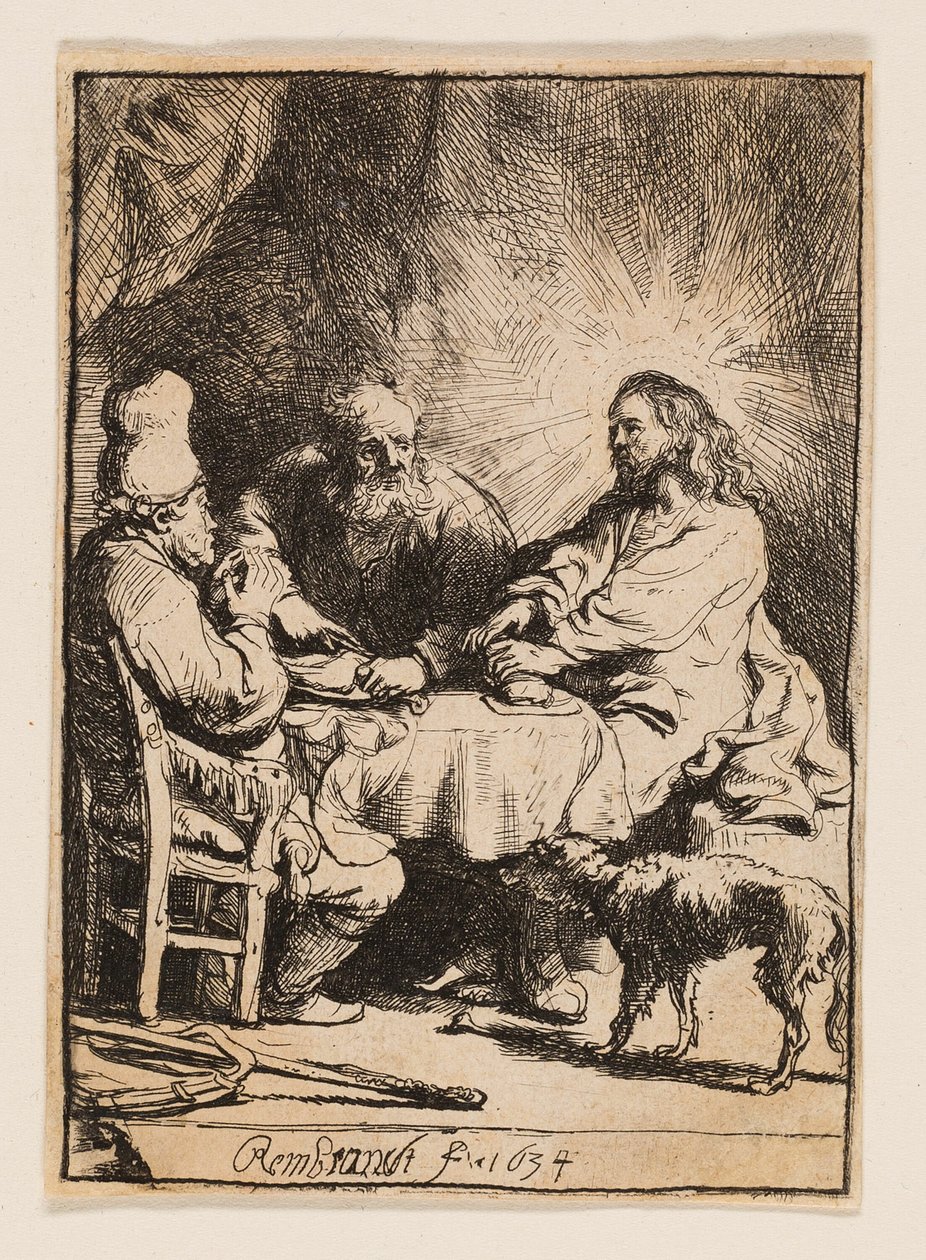 Le Christ à Emmaüs : La Petite Planche - Rembrandt van Rijn