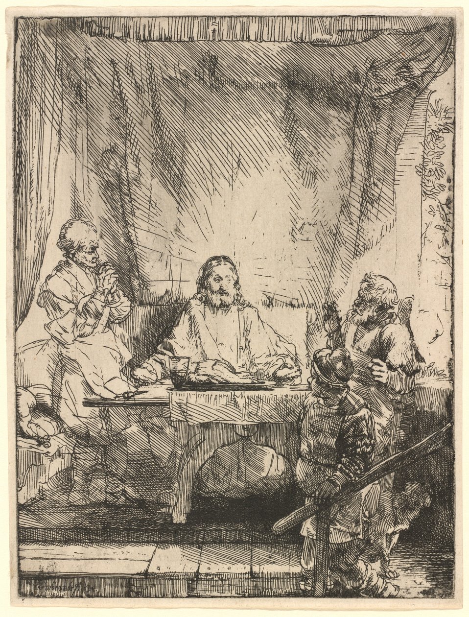 Christ à Emmaüs : la grande plaque - Rembrandt van Rijn