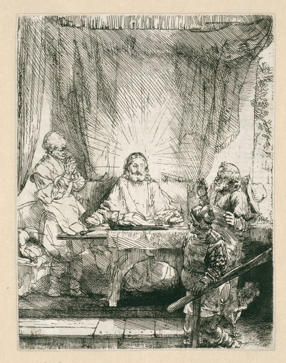 Le Christ à Emmaüs (la grande planche) - Rembrandt van Rijn