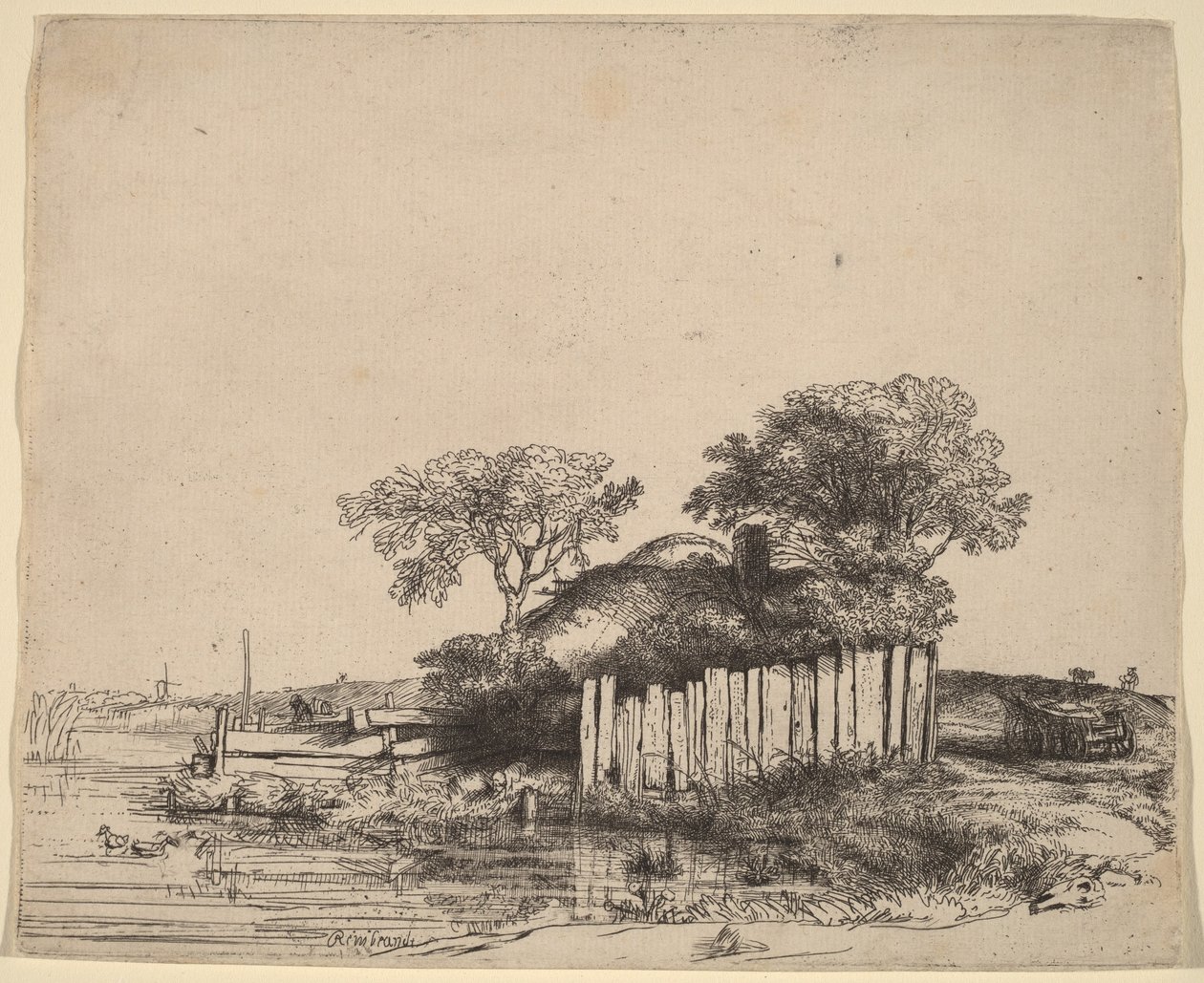 Maisonnette avec une palissade blanche - Rembrandt van Rijn