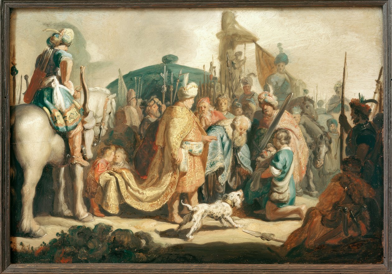 David agenouillé avec la tête de Goliath devant Saül - Rembrandt van Rijn