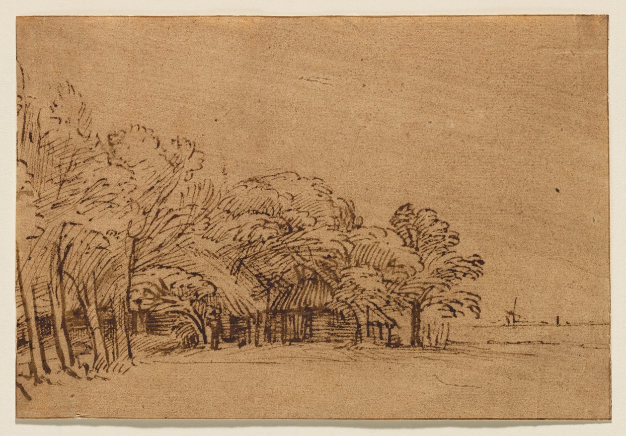 Ferme sous les arbres - Rembrandt van Rijn