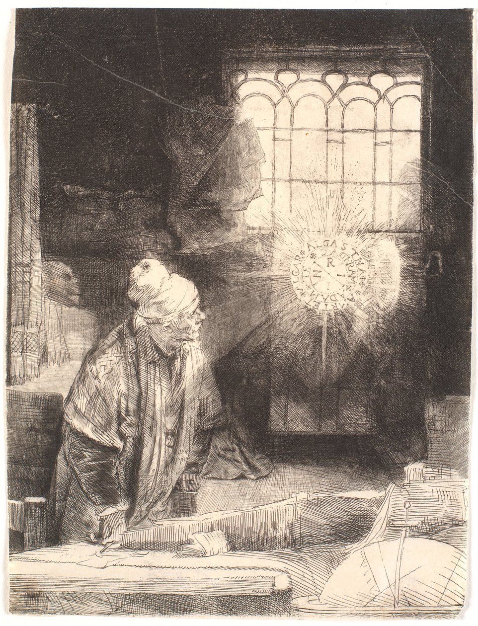 Faust dans son étude, regardant un disque magique (Dr. Faustus) - Rembrandt van Rijn