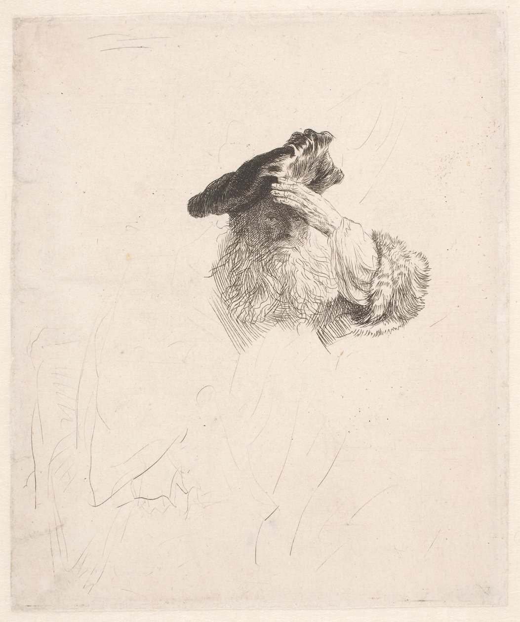 Vieil homme se protégeant les yeux avec la main - Rembrandt van Rijn