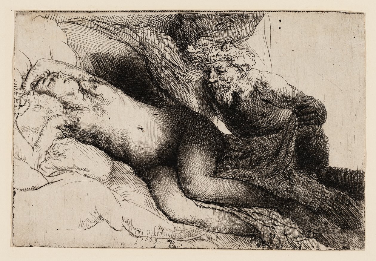 Jupiter et Antiope : La grande plaque - Rembrandt van Rijn