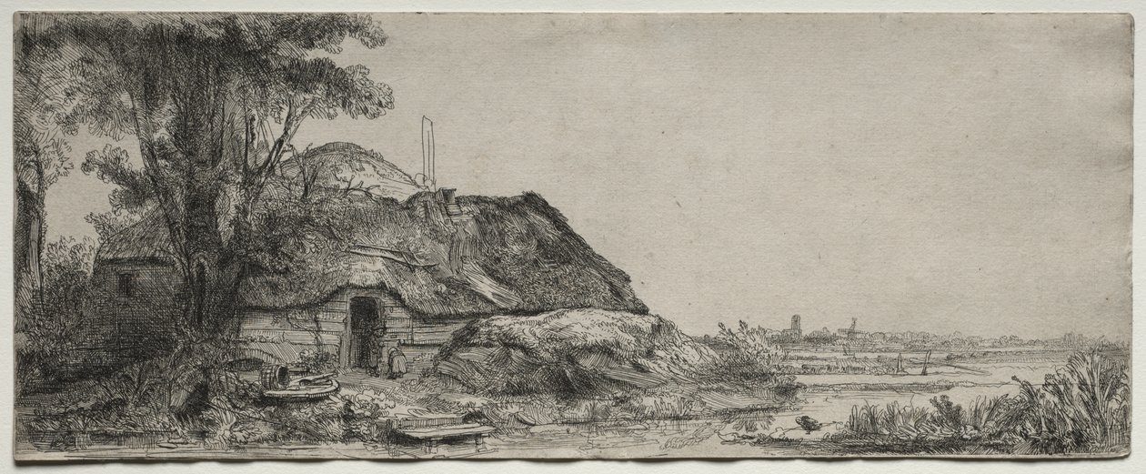 Paysage avec un cottage et un grand arbre - Rembrandt van Rijn