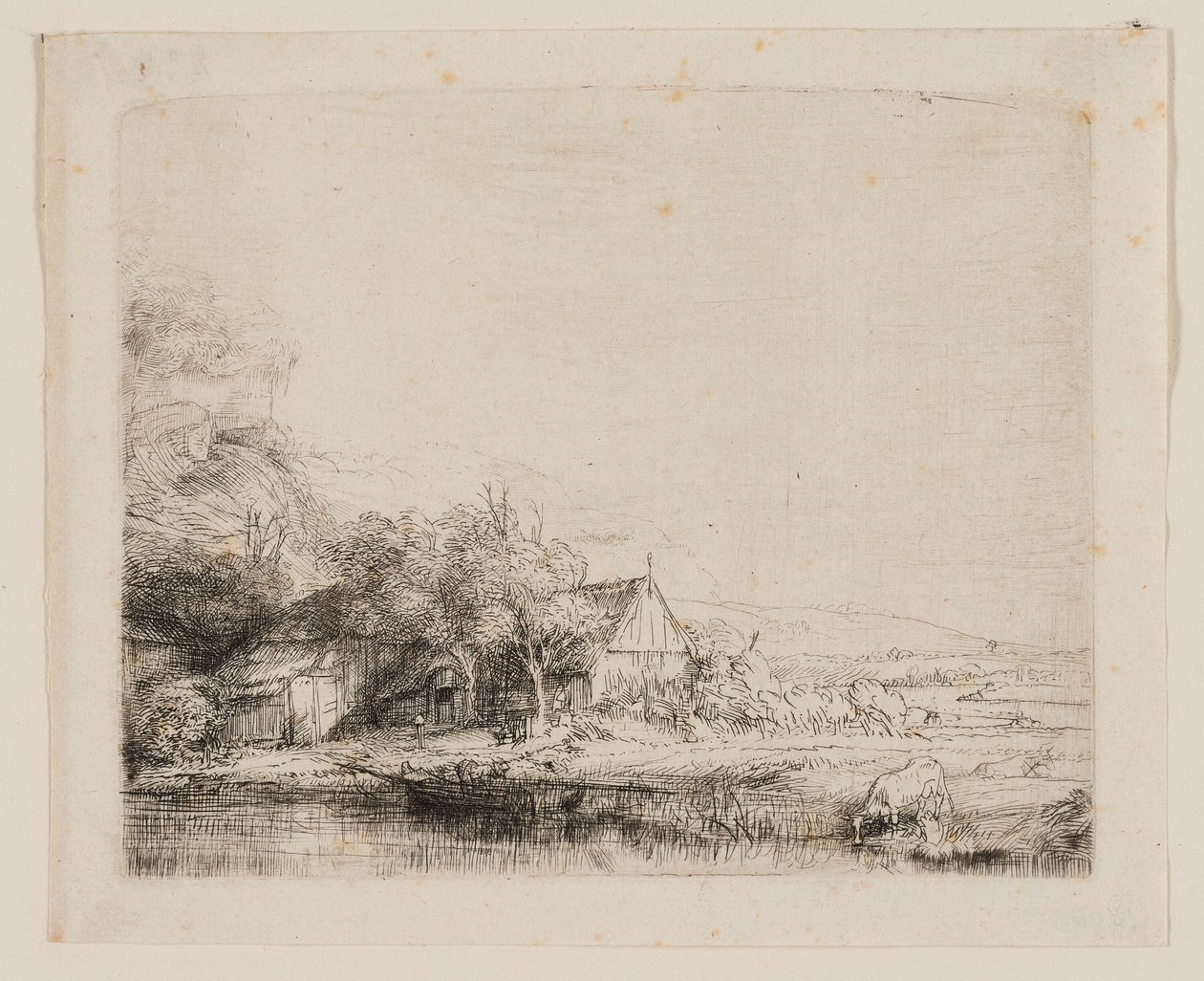 Paysage avec une vache buvant - Rembrandt van Rijn