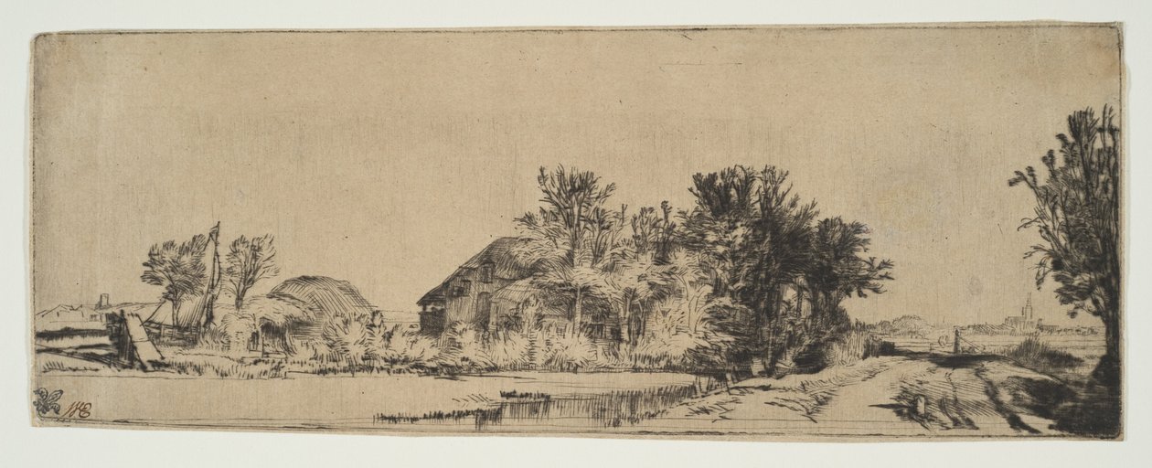 Paysage avec une ferme le long d