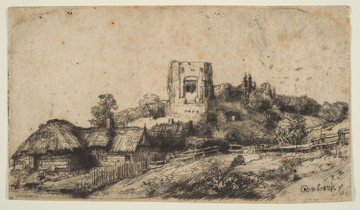 Paysage avec une tour carrée - Rembrandt van Rijn