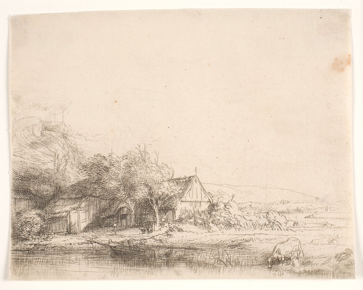 Paysage avec une vache qui boit - Rembrandt van Rijn